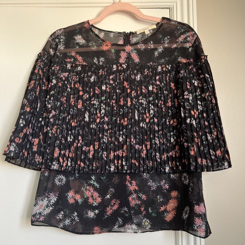 RHIE Size 6 Women’s Top Blouse Pleated Black Pink EXCELLENT
